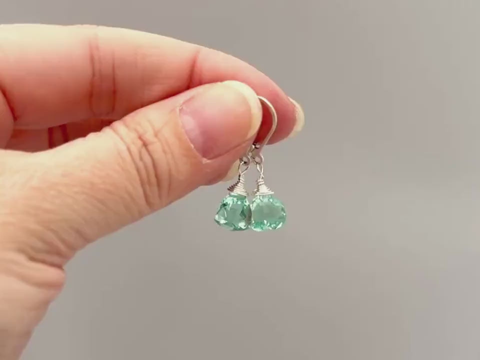 Dainty Aquamarine earrings dangle Sterling Silver, Gold, Rose Gold