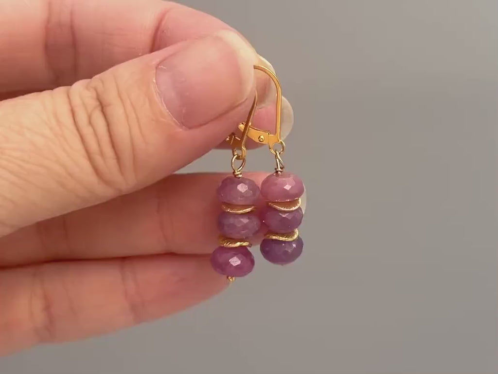 Pink Sapphire Earrings dangle, Rose Gold, 14k Gold, Sterling Silver, Boho