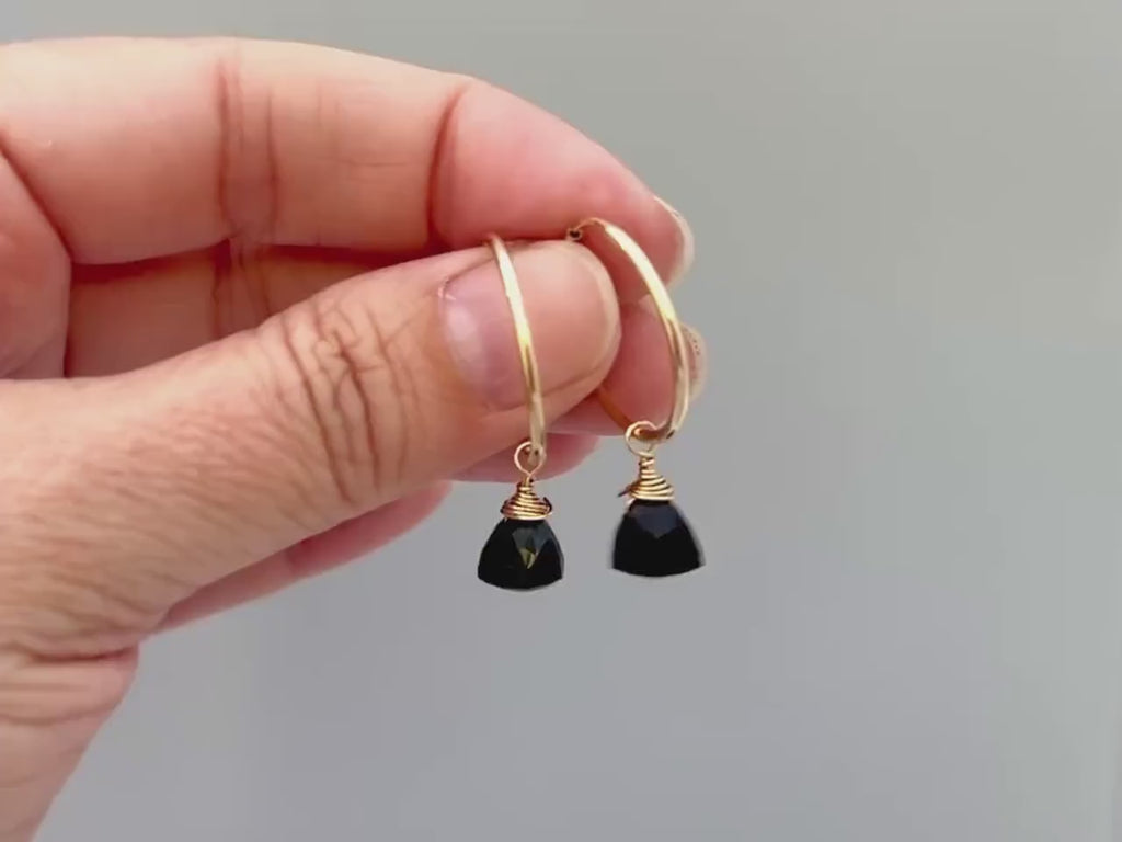 Onyx Hoop Earrings Dangle 14k Gold, Sterling Silver