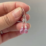 Crystal and Pink Topaz earrings dangle, Sterling Silver