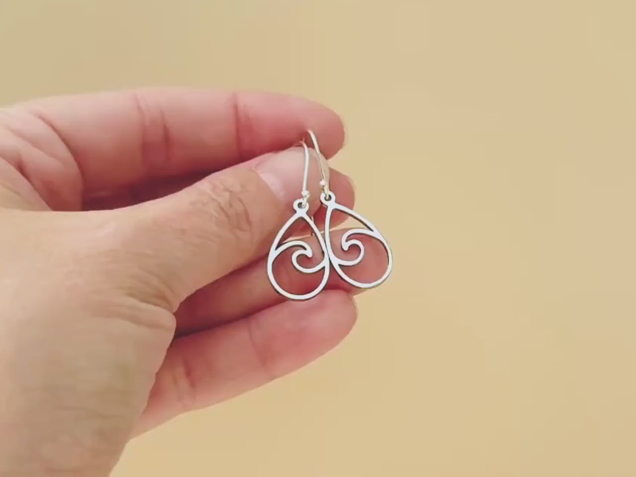 Teardrop Wave Earrings dangle sterling silver handmade dangly long lightweight Jewelry unique gift for best friend sister nature water lover