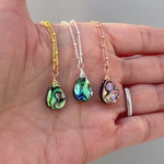 Abalone Necklace shell pendant 14k gold fill, Rose Gold, Sterling Silver iridescent summer beach jewelry layering necklace for women