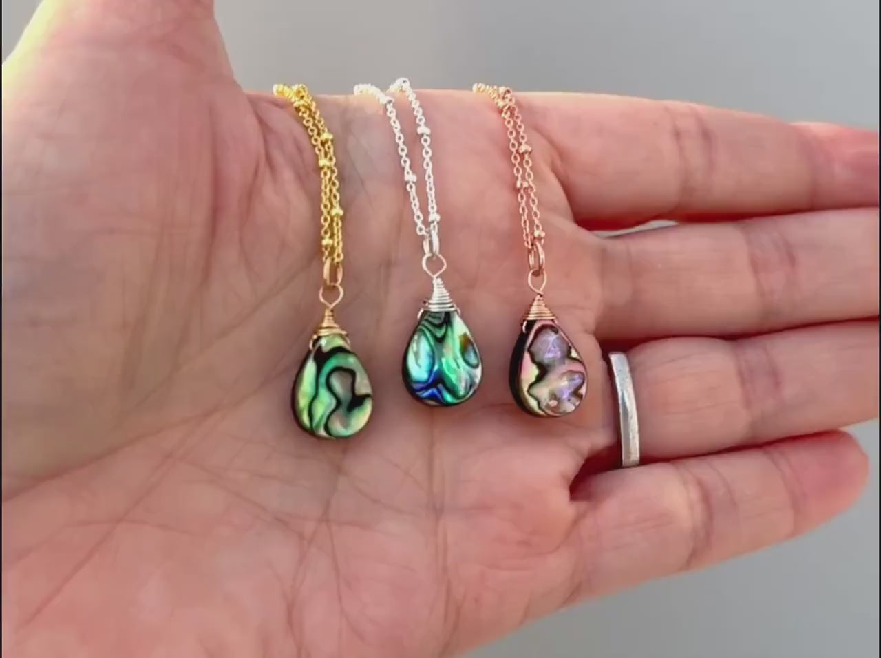 Abalone Necklace shell pendant 14k gold fill, Rose Gold, Sterling Silver iridescent summer beach jewelry layering necklace for women