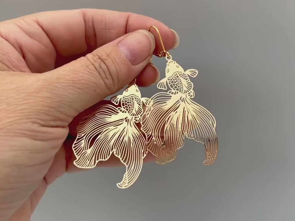 Silver Fish Earrings Dangle lightweight large statement chandelier earrings big unique whimsical handmade jewelry, fun gift for sister bff