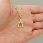 Mother of Pearl Wishbone Necklace Gold, Lucky Charm Necklace, Dainty Minimalist Jewelry, Good Luck Gift for her Layering Necklace for women