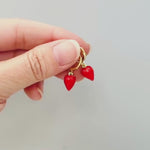 Dainty Strawberry Huggie Hoop Earrings Gold Red Charm Earrings, Cottagecore Jewelry Fruit Chef Gift, Cute Summer Earrings gift for gardener