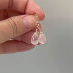 Rose Quartz Earrings Dangle Rose Gold, Sterling Silver Dangling smooth teardrop soft pink gemstone Handmade January birthstone jewelry gift