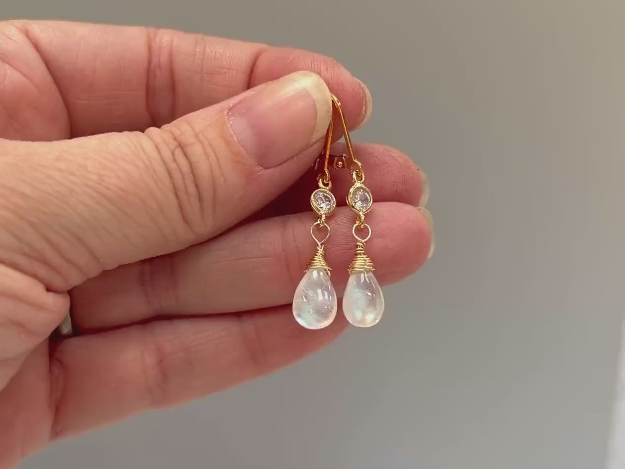 Boho Moonstone and crystal earrings14k gold fill, Silver