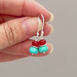 Turquoise and Carnelian Earrings dangle Sterling Silver