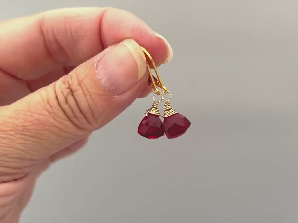Ruby Red Gemstone Earrings dangle 14k gold, Sterling Silver, Rose Gold