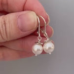 Minimalist Pearl Earrings dangle 14k Gold, Sterling Silver Dainty Drop Earrings