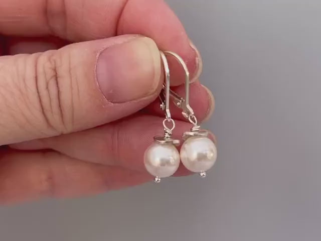 Minimalist Pearl Earrings dangle 14k Gold, Sterling Silver Dainty Drop Earrings