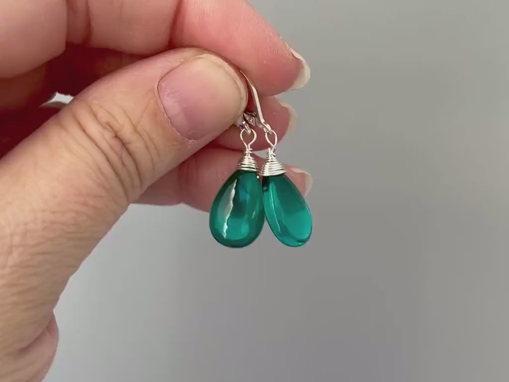 Emerald Green Earrings Dangle Sterling Silver 14k Gold fill