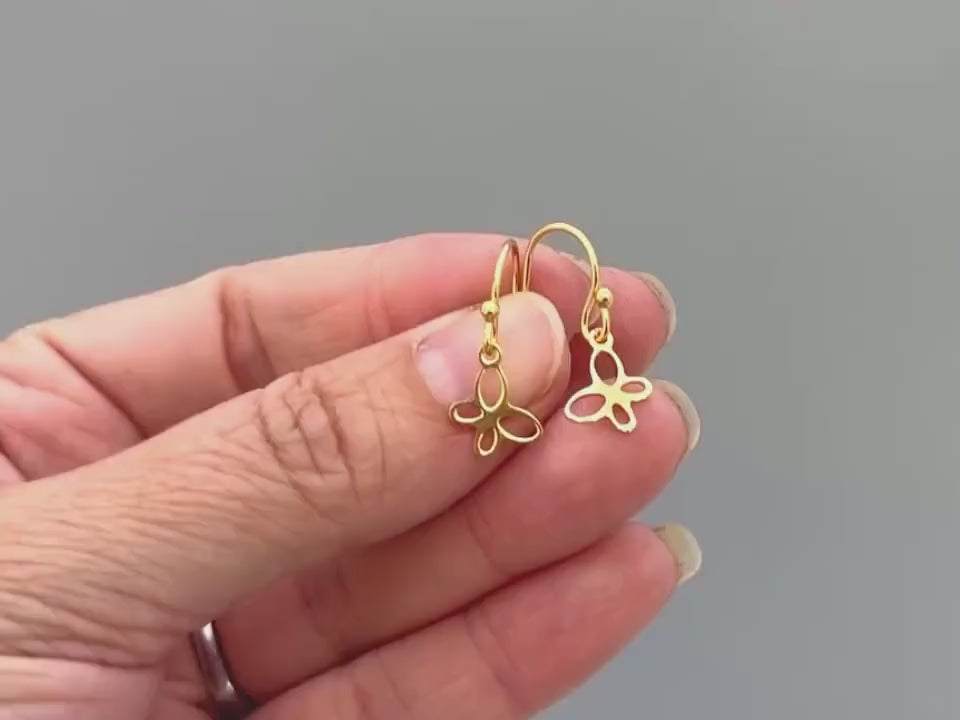 Dainty Butterfly Earrings Dangle Rose Gold, Silver, Gold
