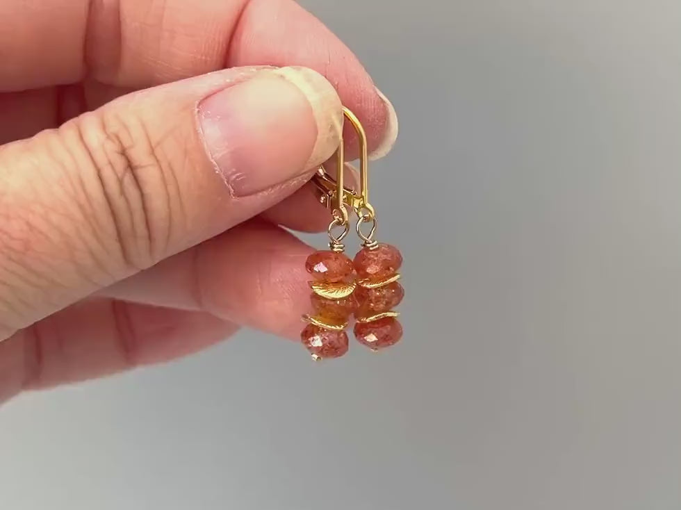 Sunstone Earrings Dangle, Gold Oregon Sunstone Jewelry lightweight sterling silver dainty orange gemstone jewelry artisan handmade gift