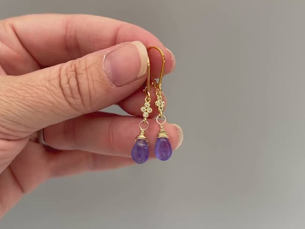 Facetted Tanzanite Earrings dangle Sterling Silver, Rose Gold, 14k Gold