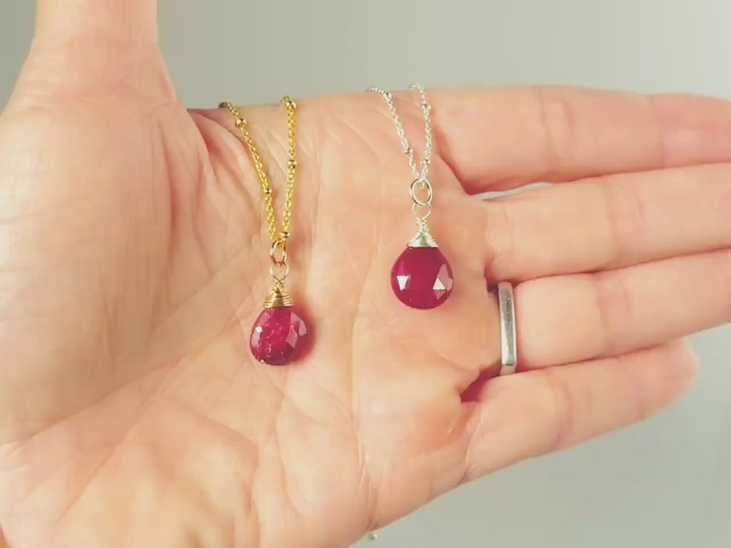 Dainty Genuine Ruby Necklace in Sterling Silver, 14k Gold, or Rose Gold