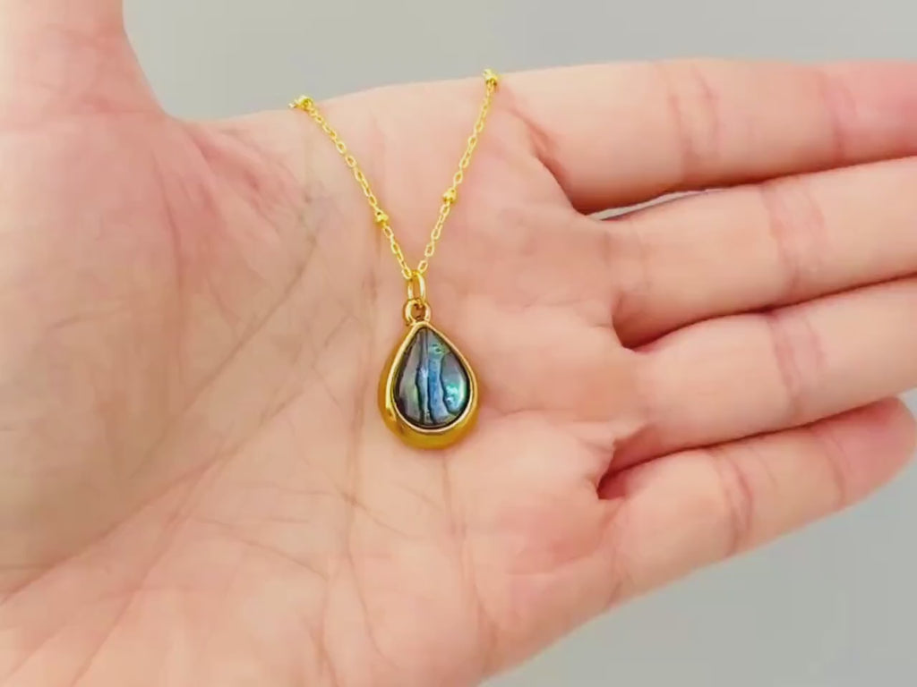 Teardrop Abalone Necklace, Gold Summer Ocean Jewelry, Abalone Shell Pendant Necklace, Coastal Beach Jewelry, Mermaid Necklace Gift for Her
