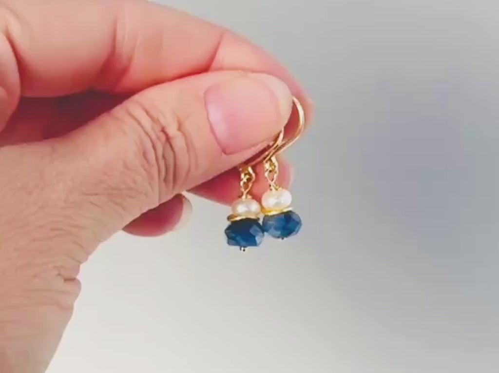 Dainty Moonstone and blue Kyanite Earrings dangle Sterling Silver