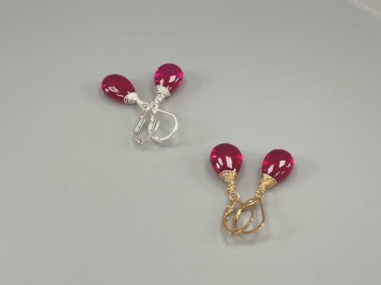 Pink Tourmaline Quartz Earrings Dangle 14k Gold fill, Sterling Silver