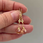 Morganite Earrings dangle gold pink, peach, champagne quartz