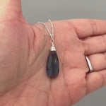 London Blue Necklace Handmade Topaz Quartz pendant Silver,  gold, Rose Gold