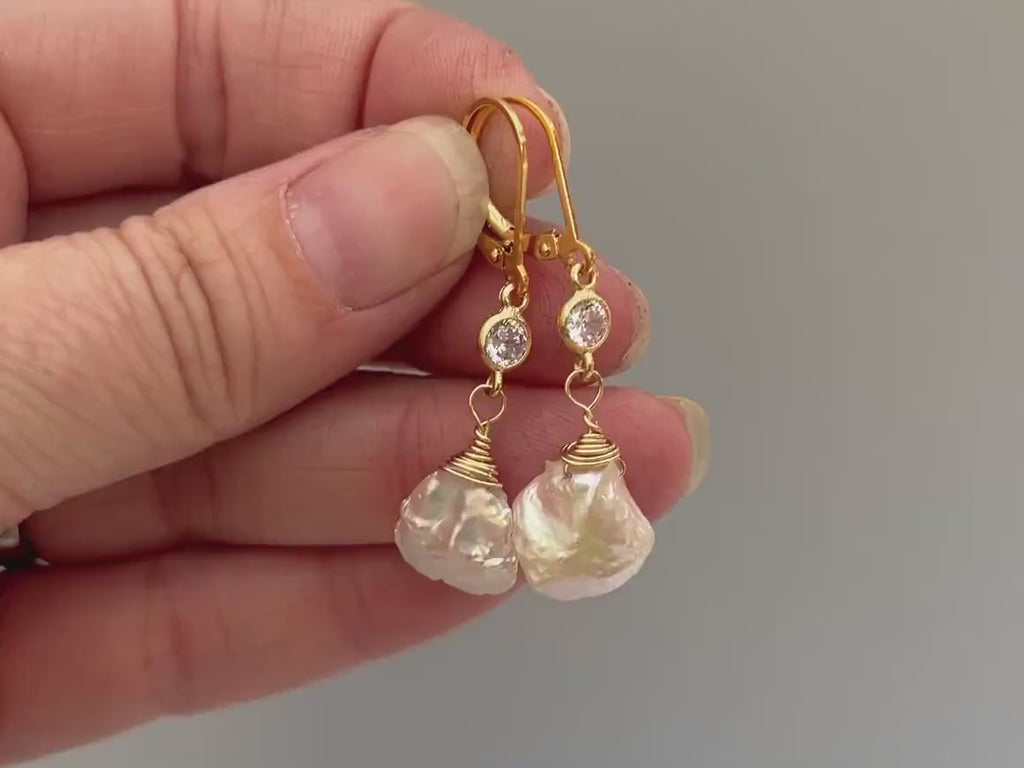 Pearl Drop earrings gold, silver, 14k Gold dangly boho handmade Keshi baroque pearl wedding jewelry for women, bridesmaids, brides