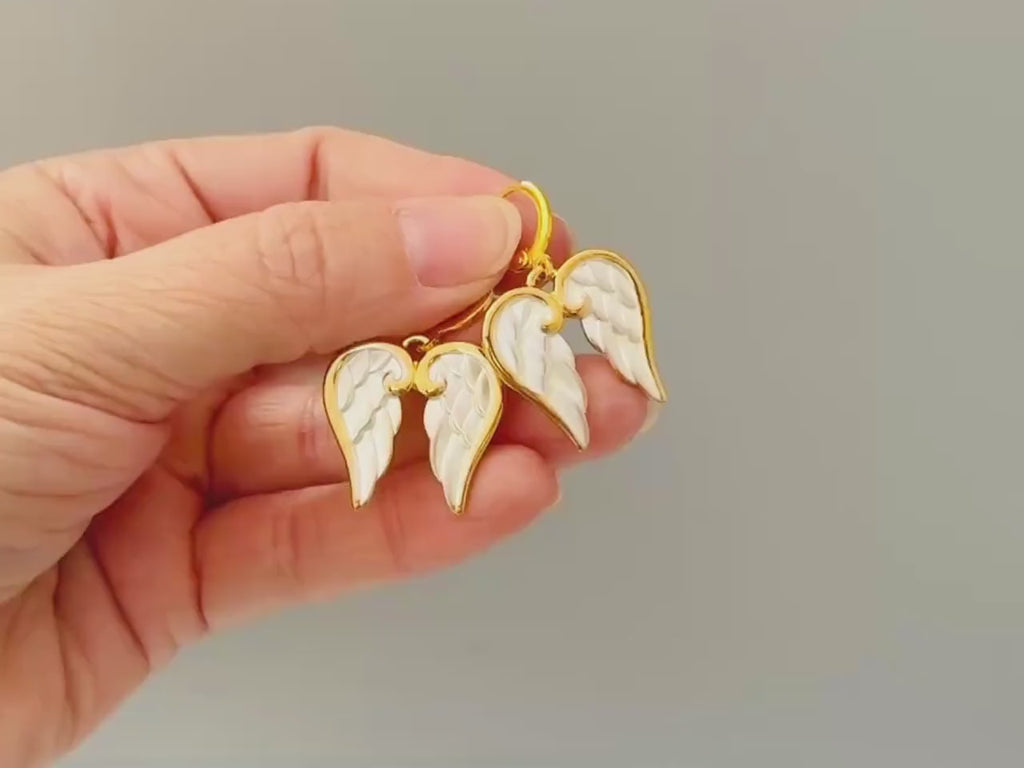 Angel Wing Earrings Gold Huggie Hoop Earrings Dangle religious Catholic sympathy memorial Christian faith jewelry baptism Earrings for women