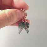 Moss Agate Hoop Earrings Dangle 14k Gold Fill Huggie Hoops