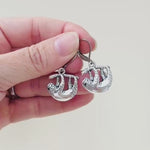 Silver Sloth Earrings dangle fun, unique animal lover sloth gift handmade Jewelry boho dangling charm earrings cottagecore gift for sister