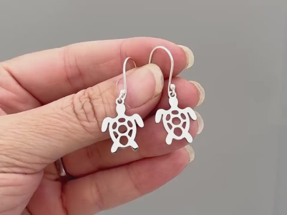 Sea Turtle Earrings dangle Gold, Sterling Silver handmade jewelry gift for animal lovers unique tortoise beachy gifts for sister, leverbacks