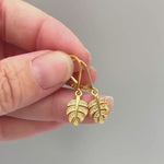 Crystal Monstera Leaf earrings dangle, gold, silver, rose gold