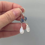 Blue Kyanite and Moonstone Earrings Dangle Handmade Sterling Silver birthstone jewelry for women  gemstone earrings gift for wife, mom