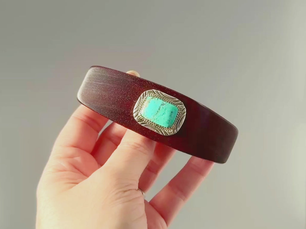 Bloodwood Genuine Turquoise Sterling Silver Gemstone Barrette Large Southwestern Hair Clip