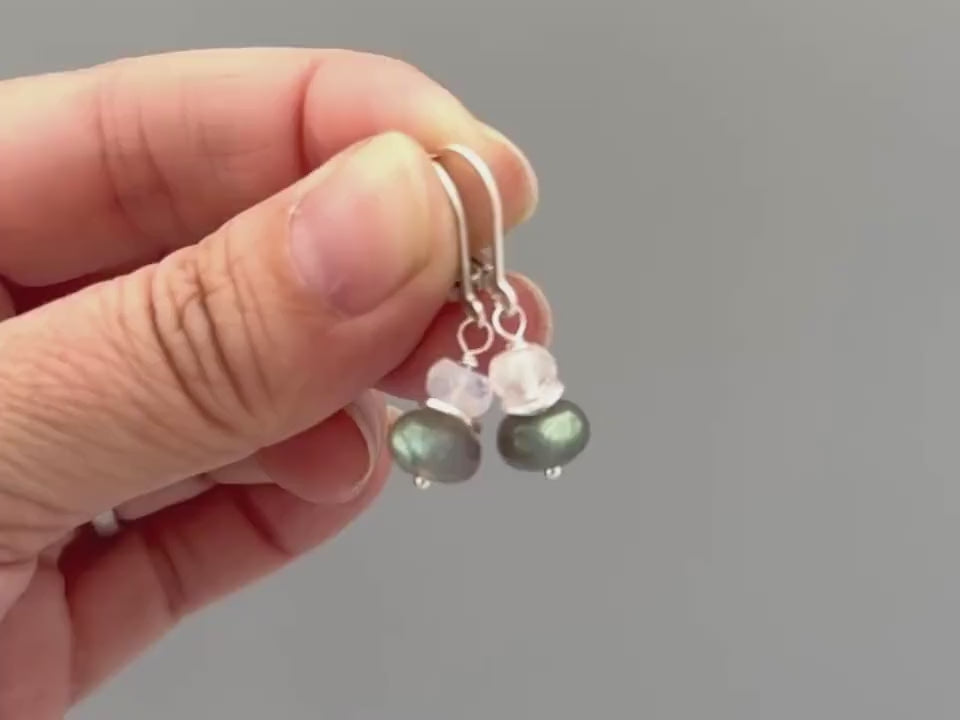 Dainty Labradorite and Moonstone Drop Earrings in sterling silver, gold, rose gold