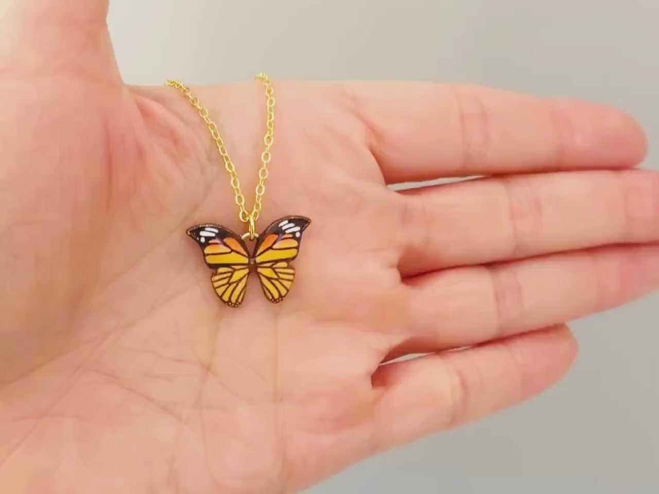 Monarch Butterfly Necklace Gold handmade nature inspired jewelry for her gift for gardeners, mom, sister orange cottagecore charm necklace