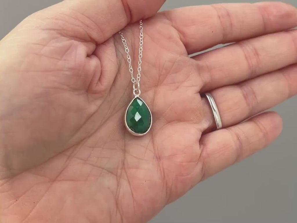 Emerald Necklace Sterling silver Handmade green gemstone pendant Genuine Raw Emerald handmade jewelry layering necklace May Birthstone