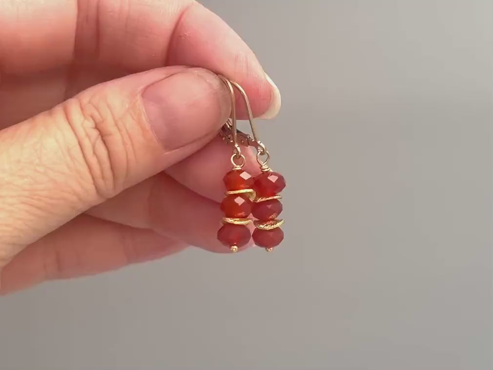 Carnelian Earrings dangle, 14k gold, sterling silver boho dangly orange red gemstone lightweight everyday jewelry for women July Birthstone