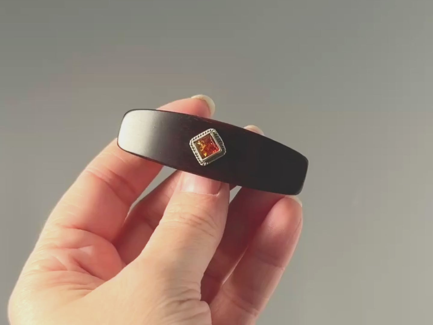 Snakewood Baltic Amber Sterling Silver Small Gemstone Barrette, Elegant Hair Clip