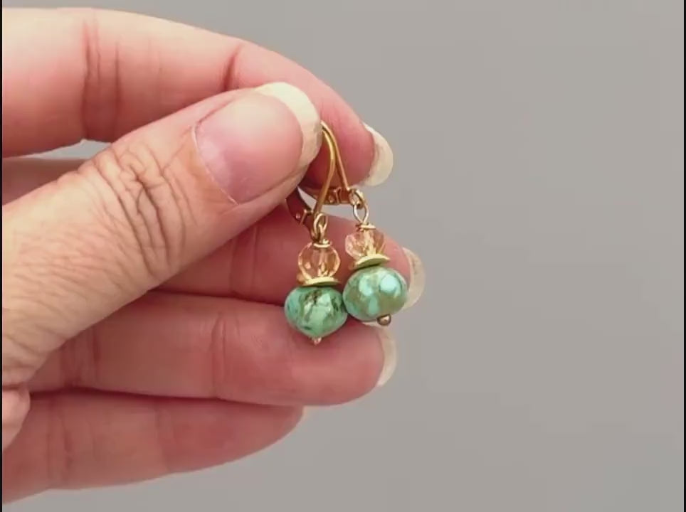 Citrine and Turquoise Earrings dangle Gold Silver
