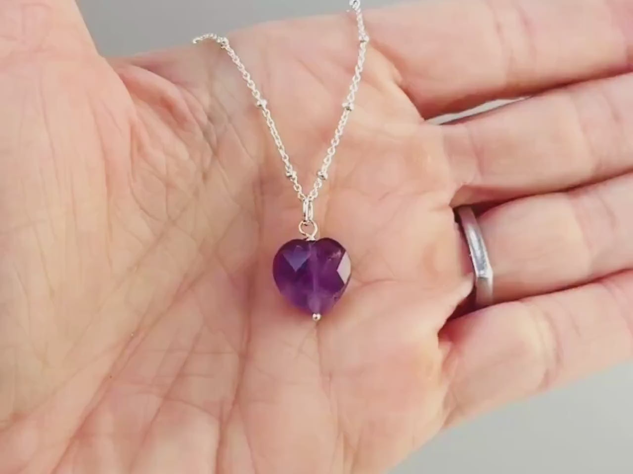 Amethyst Heart Necklace Silver, Gold, Rose Gold February birthstone gift for girlfriend, wife handmade purple gemstone pendant Valentines