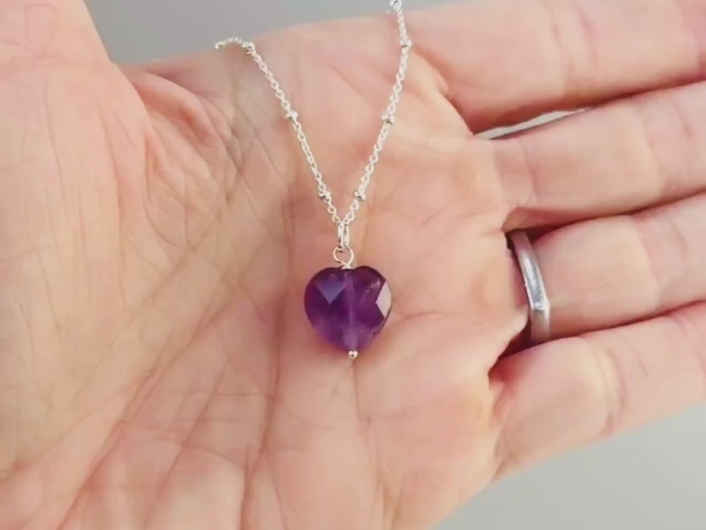 Amethyst Heart Necklace Silver, Gold, Rose Gold February birthstone gift for girlfriend, wife handmade purple gemstone pendant Valentines