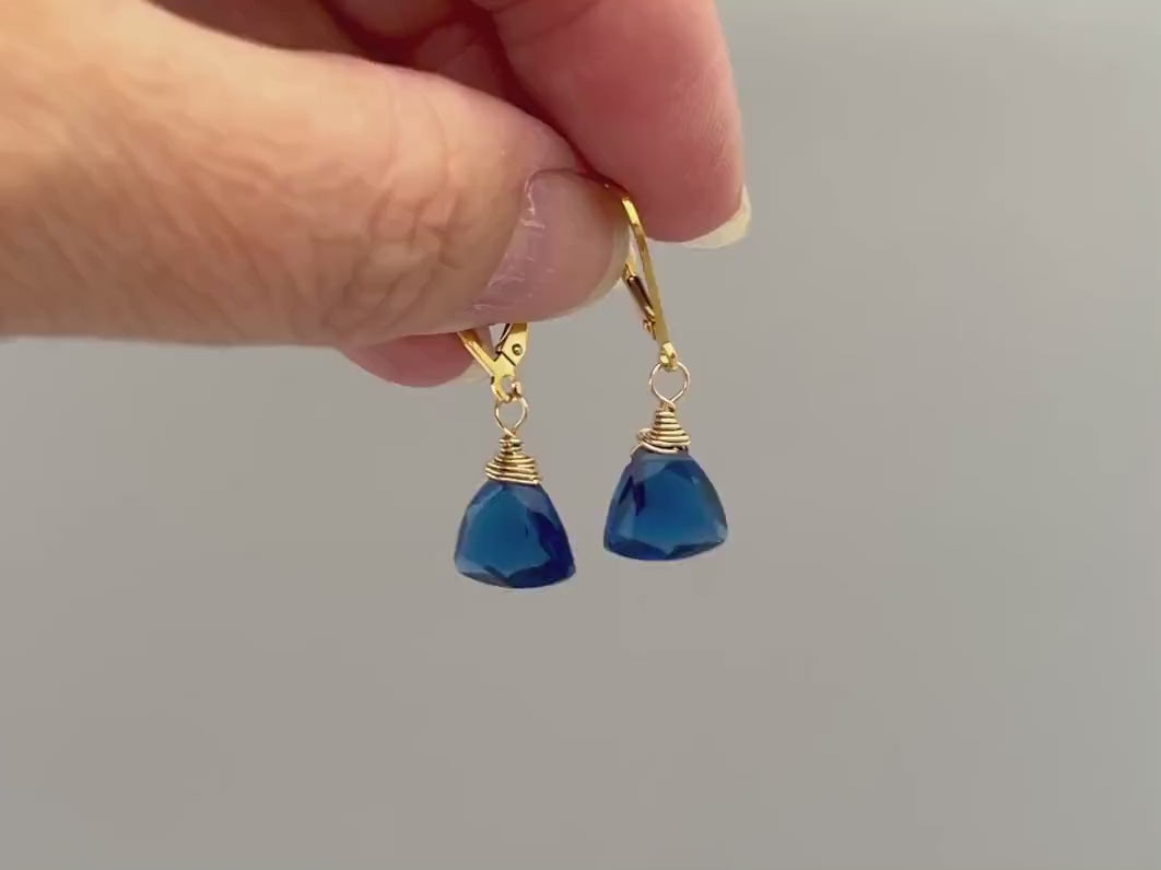 Dainty Sapphire Blue Earrings dangly 14k gold sterling silver boho dangle gemstone handmade jewelry for women September Birthstone