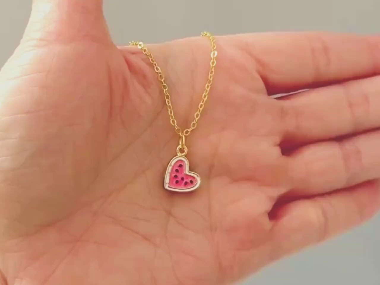 Watermelon Necklace gold heart cute summer jewelry gift for her unique fun miniature fruit jewelry for her cutecore gift for teens, daughter