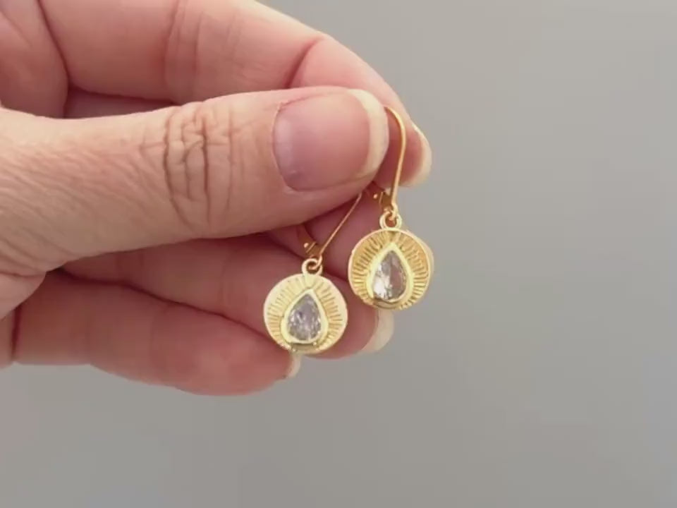 Gold Sunburst Crystal Earrings dangle