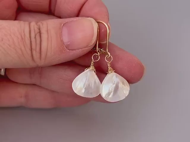 Mother of Pearl Earrings Gold, Silver Iridescent Summer Jewelry for Beach wedding