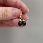 Minimalist Black Onyx Earrings dangle 14k Gold, Silver lightweight everyday teardrop boho handmade gemstone dangly drop earrings for women