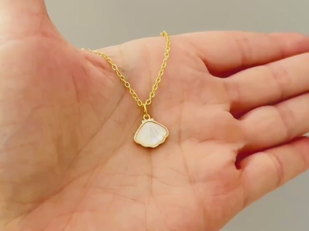 Mother of Pearl Shell Necklace Gold Summer Jewelry June Birthstone Nautical Ocean Coastal Beach Jewelry Gift for Her Shell Pendant for women