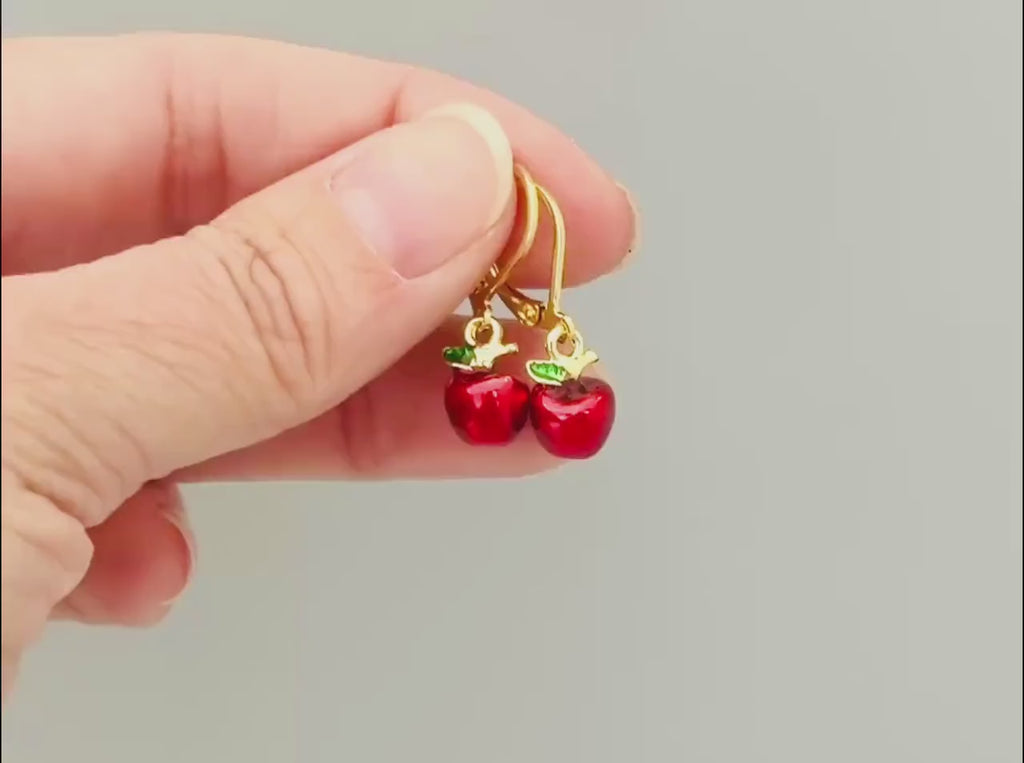 Apple Earrings dangle gold teacher gifts for women, colorful cute red Fruit Food Jewelry nature inspired fall jewelry gift for gardeners