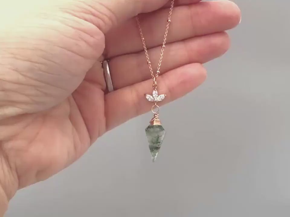 Moss Agate Necklace Rose Gold, Sterling Silver, Gold